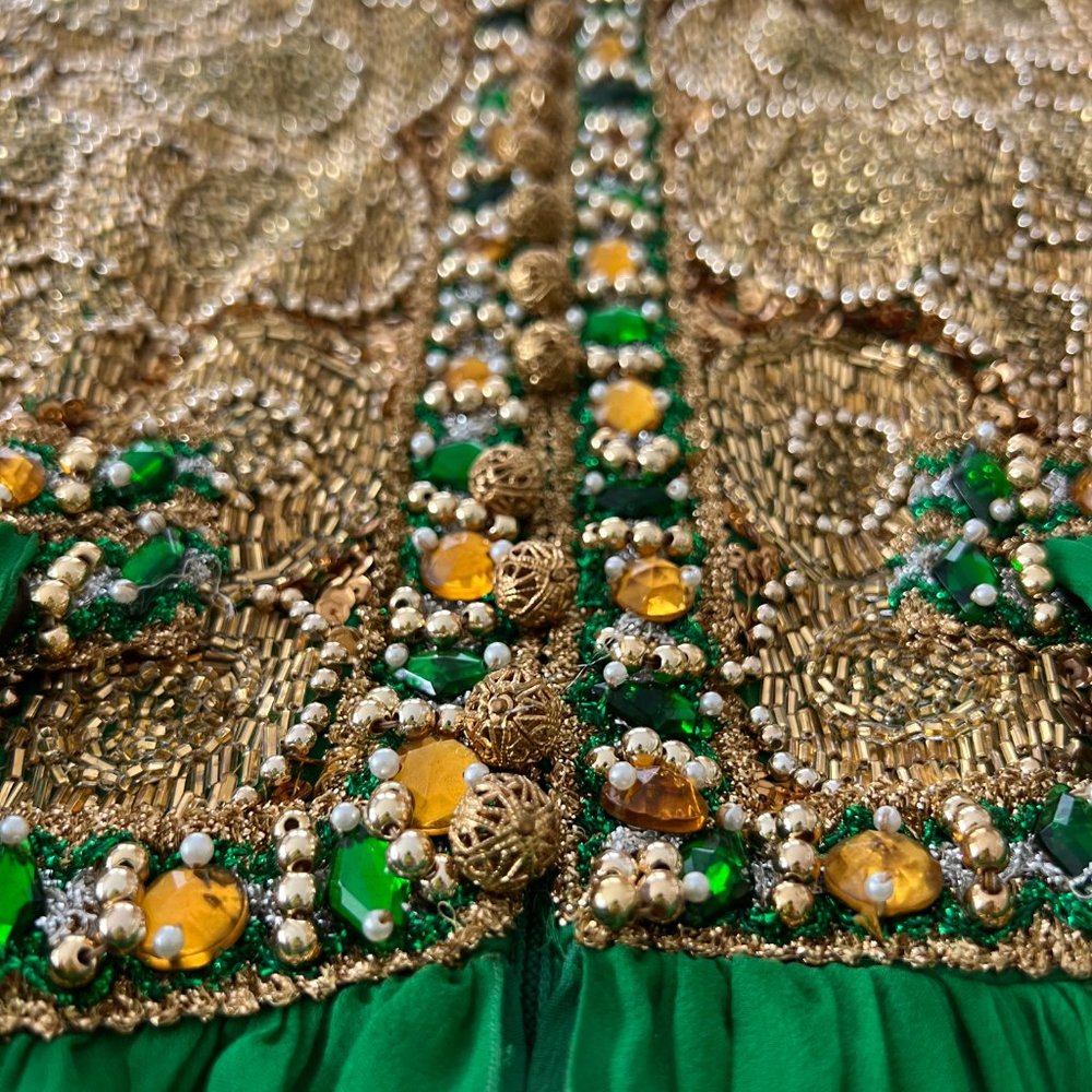 Vintage Indian Emerald Green Beaded Silk Dress - XS - Unique